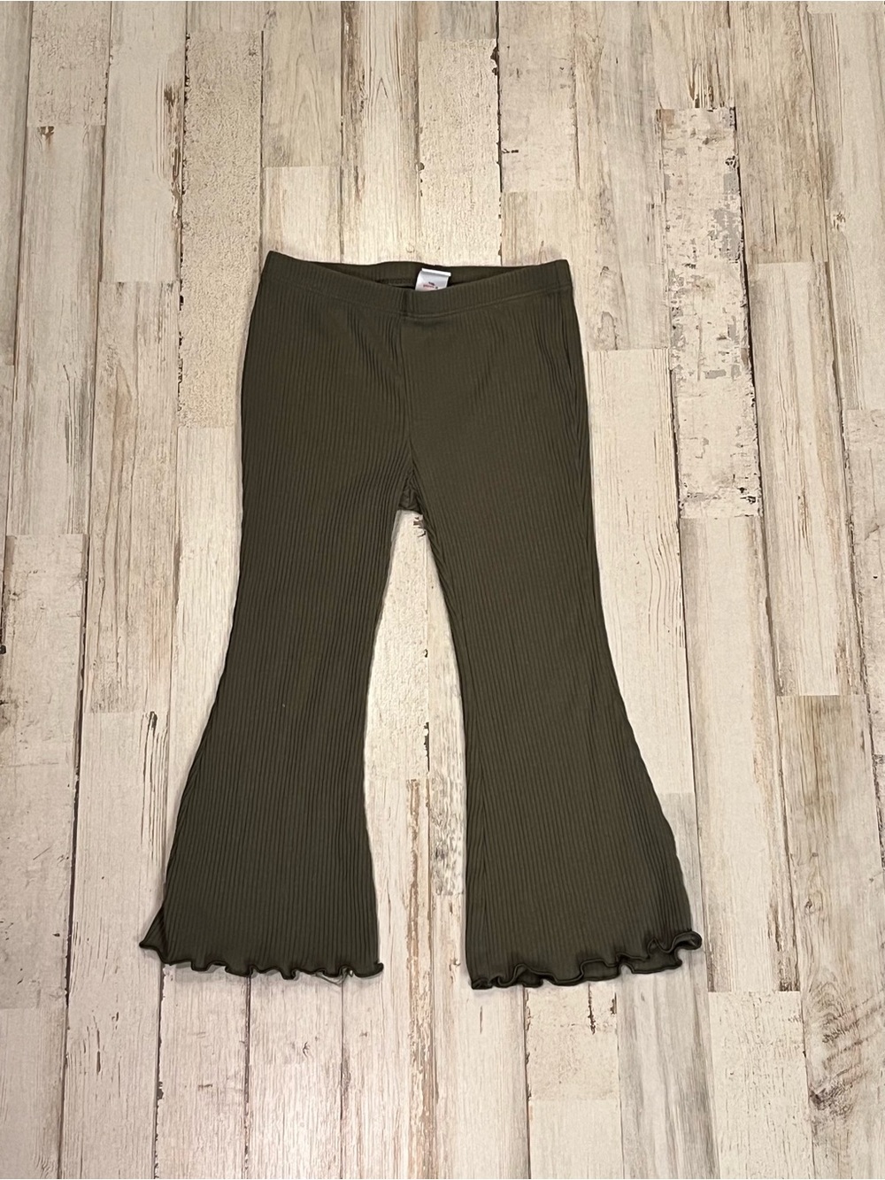 Old Navy Girls 3T Olive Green Ribbed Flare Pants